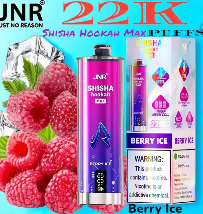 JNR Shisha Hookah Max 22K Puffs Vape jetable triple mesh 22 000 bouffées